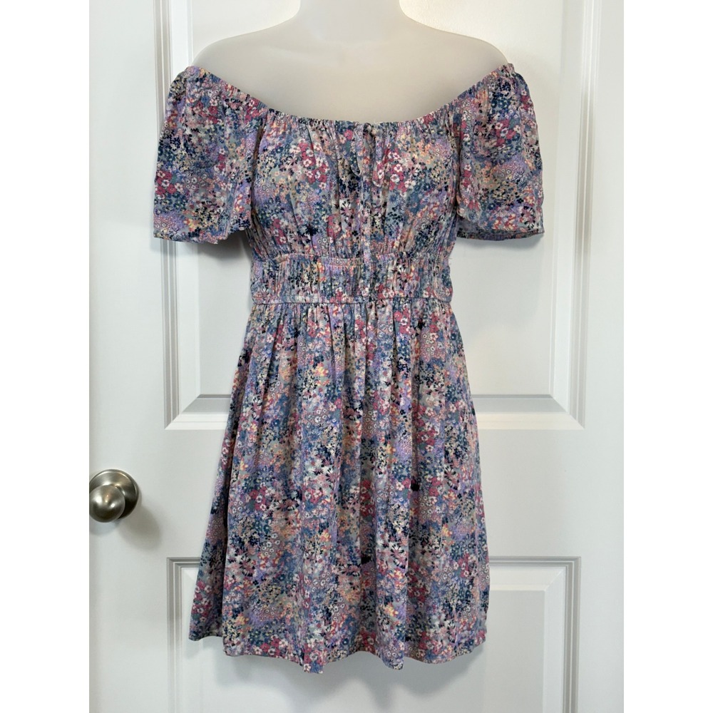 Rewind Off The‎ Shoulder Floral Smocked Boho Mini Dress Womens Small Feminine S